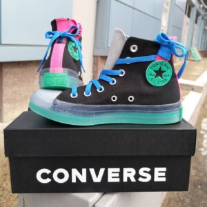 Converse CX 170138C на прозрачной зеленой подошве черные высокие