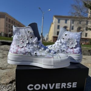Converse разноцветные с цветочками на платформе A14267C